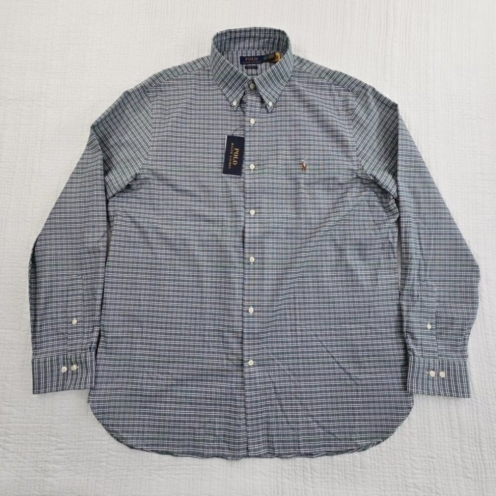 NEW Polo Ralph Lauren Classic Twill Shirt 17 1/2 36/37 Green Plaid Flesh‎ Pony